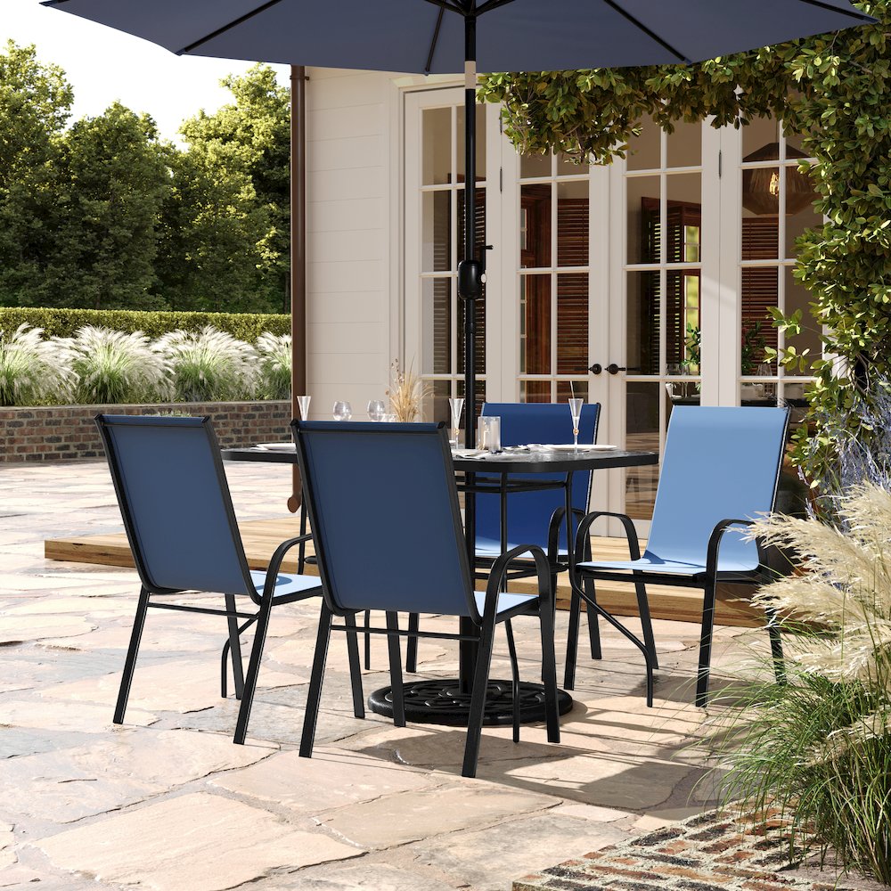 5 Piece Patio Dining Set with Patio Table with 4 Chairs, Navy. Picture 3