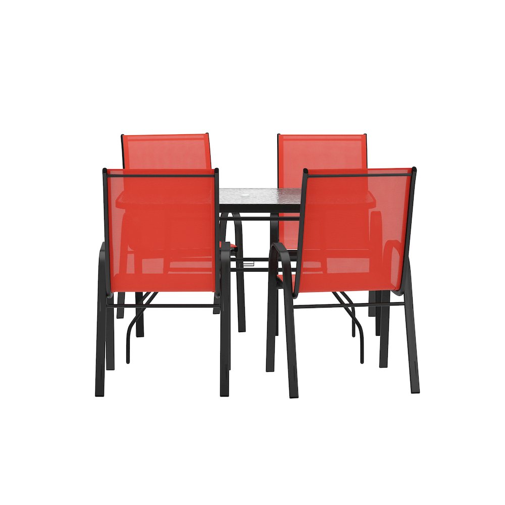 5 Piece Patio Dining Set with Patio Table with 4 Chairs, Red. Picture 1