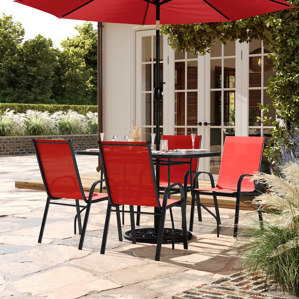 5 Piece Patio Dining Set with Patio Table with 4 Chairs, Red. Picture 3