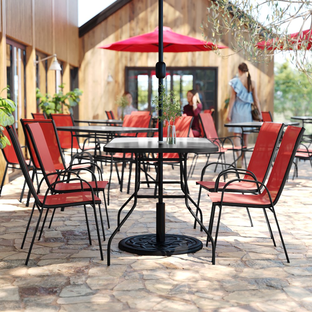 5 Piece Patio Dining Set with Patio Table with 4 Chairs, Red. Picture 6