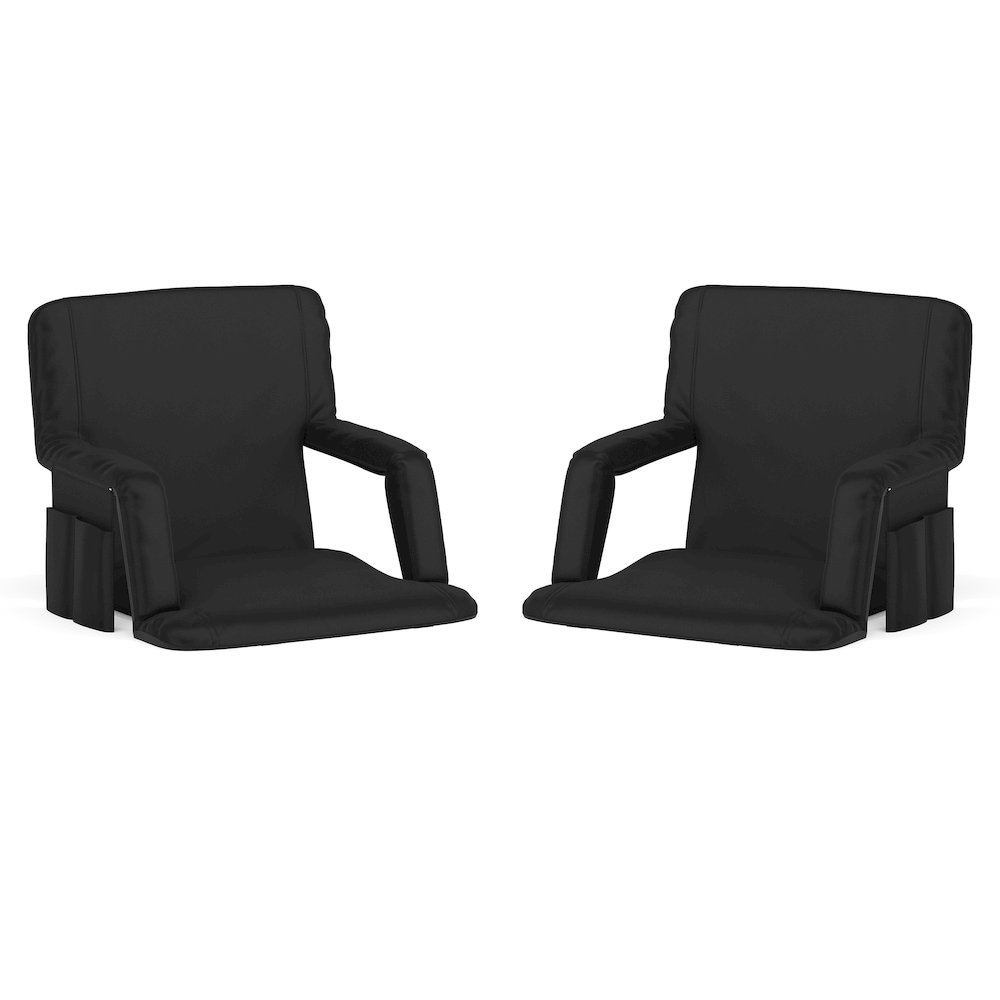 Set of 2 Black Portable Lightweight Stadium Chairs with Armrests. Picture 1