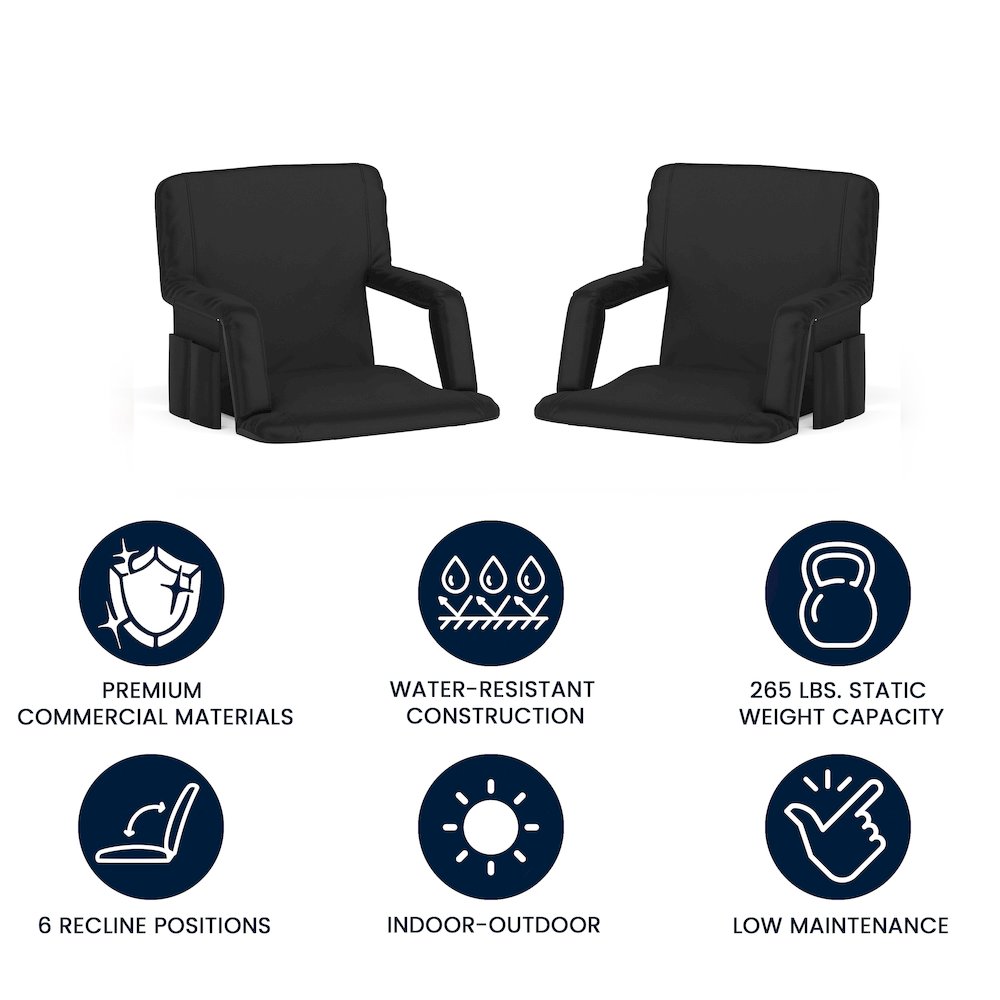 Set of 2 Black Portable Lightweight Stadium Chairs with Armrests. Picture 5