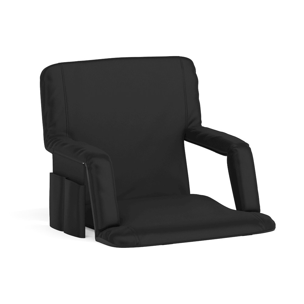 Black Portable Lightweight Stadium Chair with Armrests, Padded Back. Picture 1