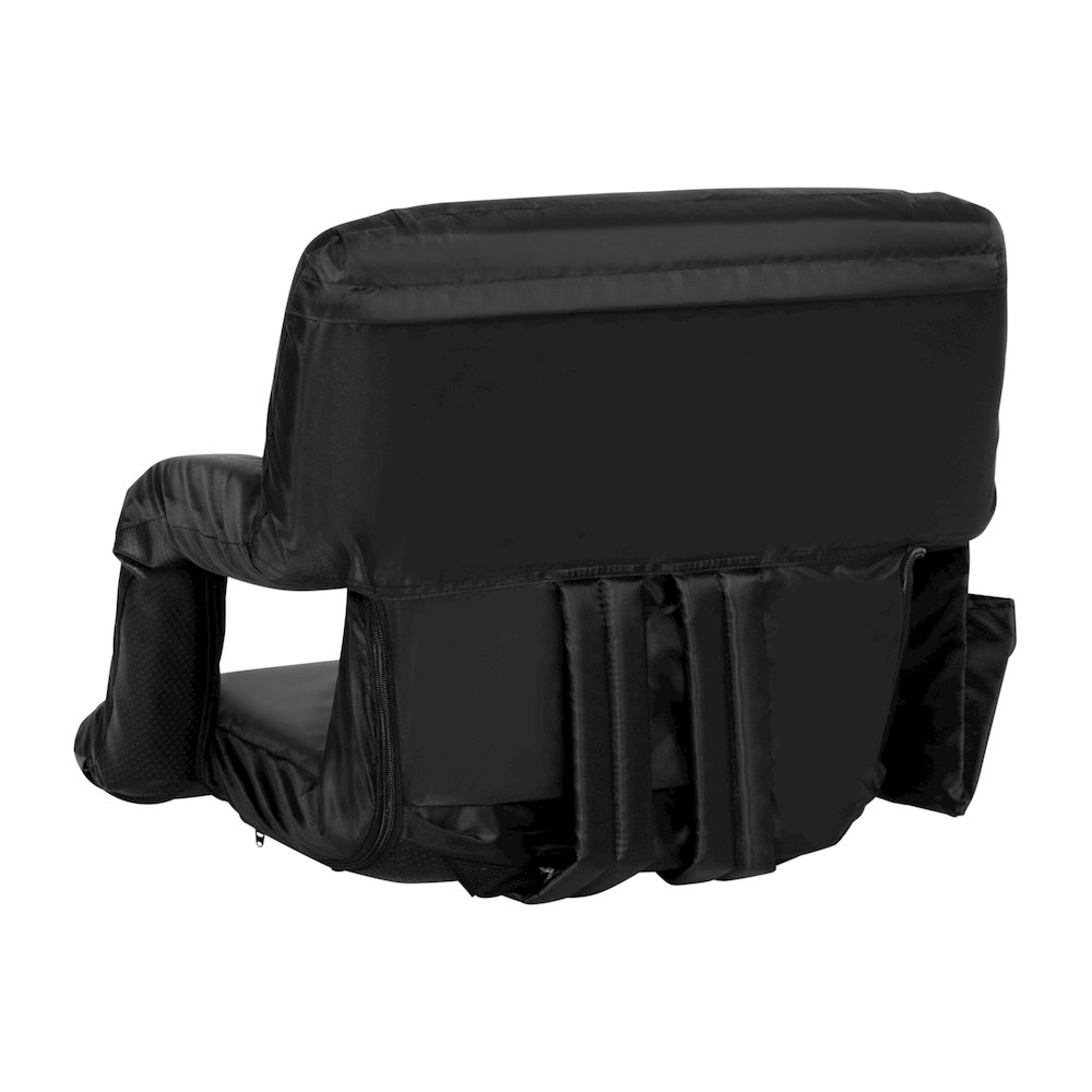 Black Portable Lightweight Stadium Chair with Armrests, Padded Back. Picture 12