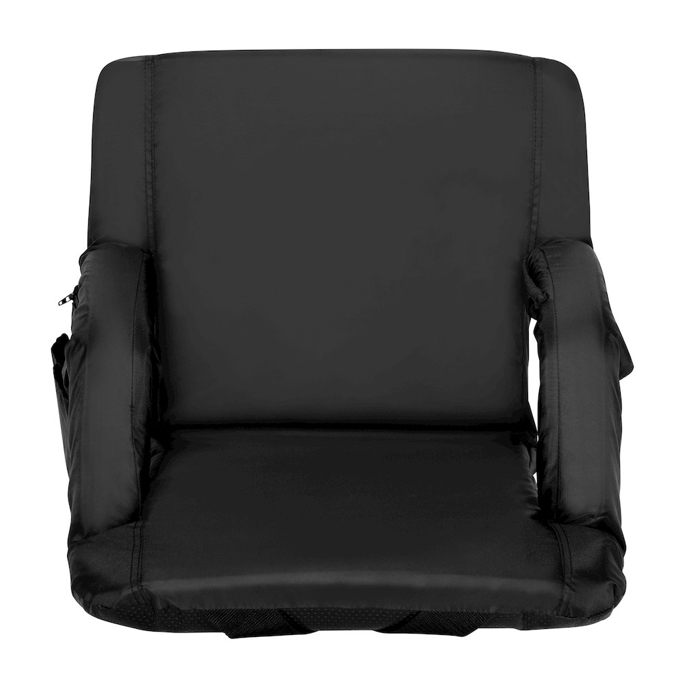 Black Portable Lightweight Stadium Chair with Armrests, Padded Back. Picture 14