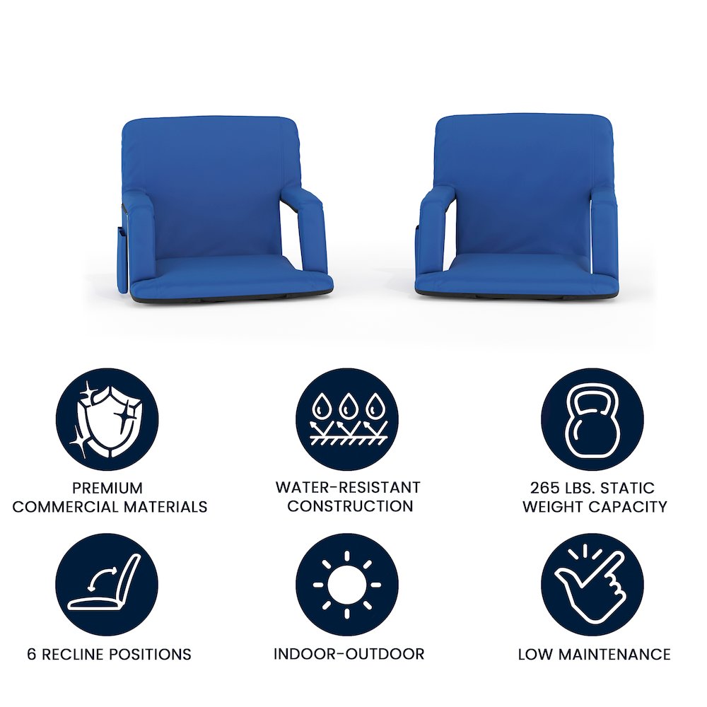 Set of 2 Blue Portable Lightweight Stadium Chairs with Armrests. Picture 5