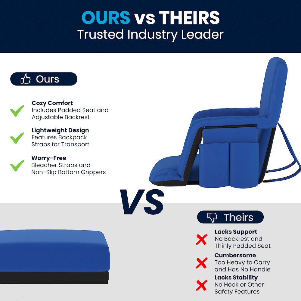 Blue Portable Lightweight Stadium Chair with Armrests, Padded Back. Picture 7