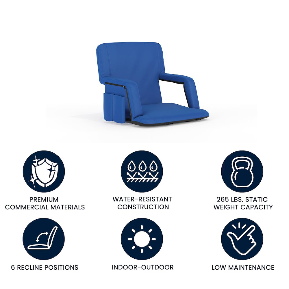 Blue Portable Lightweight Stadium Chair with Armrests, Padded Back. Picture 5