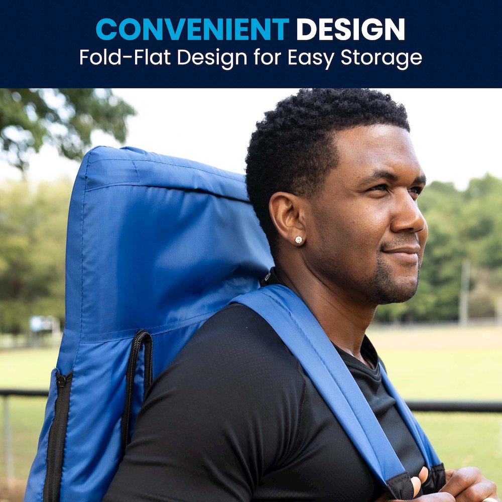 Blue Portable Lightweight Stadium Chair with Armrests, Padded Back. Picture 2