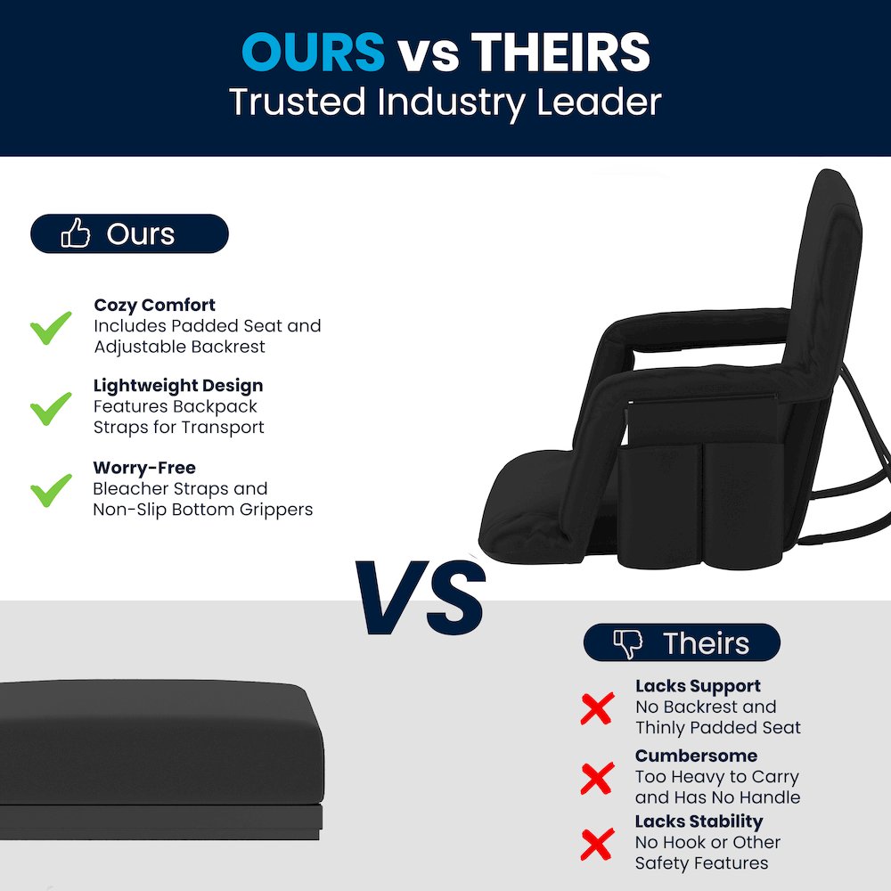 Extra Wide Black Lightweight Stadium Chair with Armrests, Padded Back. Picture 7