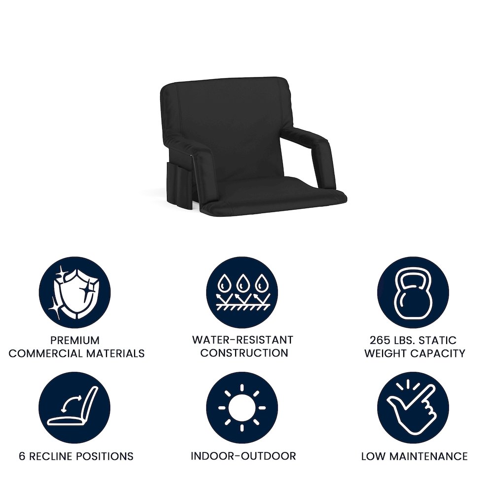 Extra Wide Black Lightweight Stadium Chair with Armrests, Padded Back. Picture 5