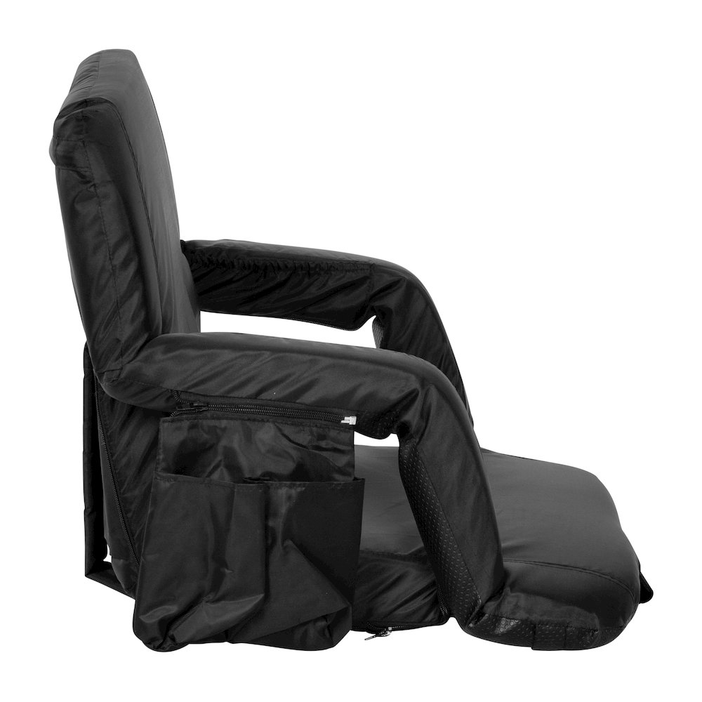 Extra Wide Black Lightweight Stadium Chair with Armrests, Padded Back. Picture 13