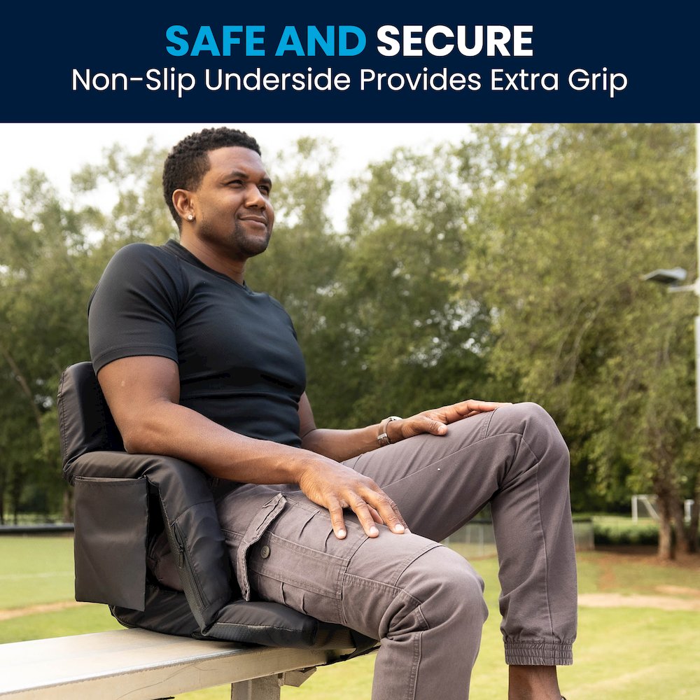 Extra Wide Black Lightweight Stadium Chair with Armrests, Padded Back. Picture 10