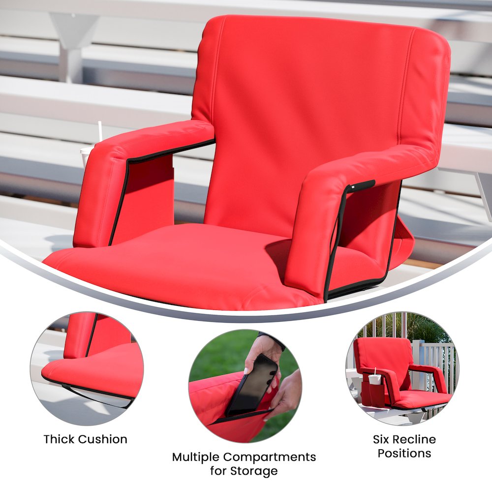 Extra Wide Red Lightweight Stadium Chair with Armrests, Padded Back. Picture 6