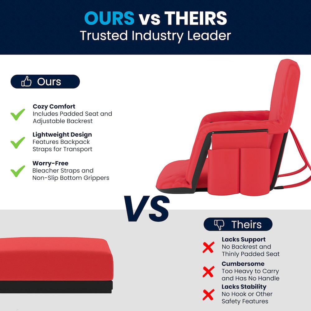 Extra Wide Red Lightweight Stadium Chair with Armrests, Padded Back. Picture 7