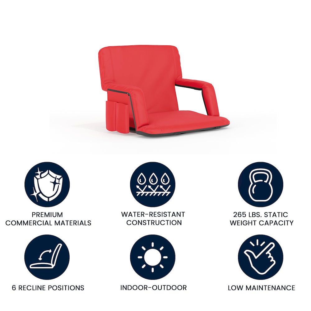 Extra Wide Red Lightweight Stadium Chair with Armrests, Padded Back. Picture 5