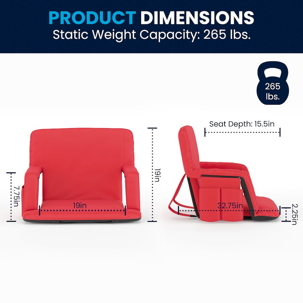 Extra Wide Red Lightweight Stadium Chair with Armrests, Padded Back. Picture 8