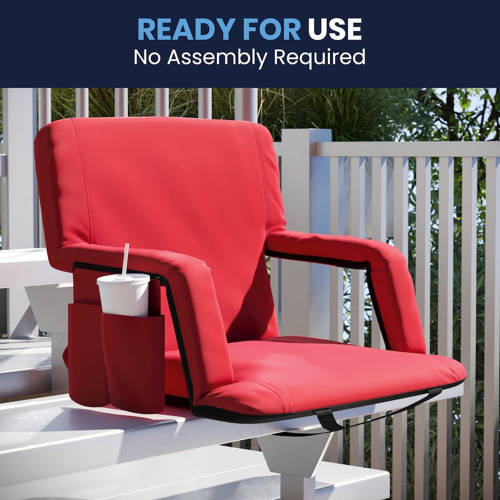 Extra Wide Red Lightweight Stadium Chair with Armrests, Padded Back. Picture 3