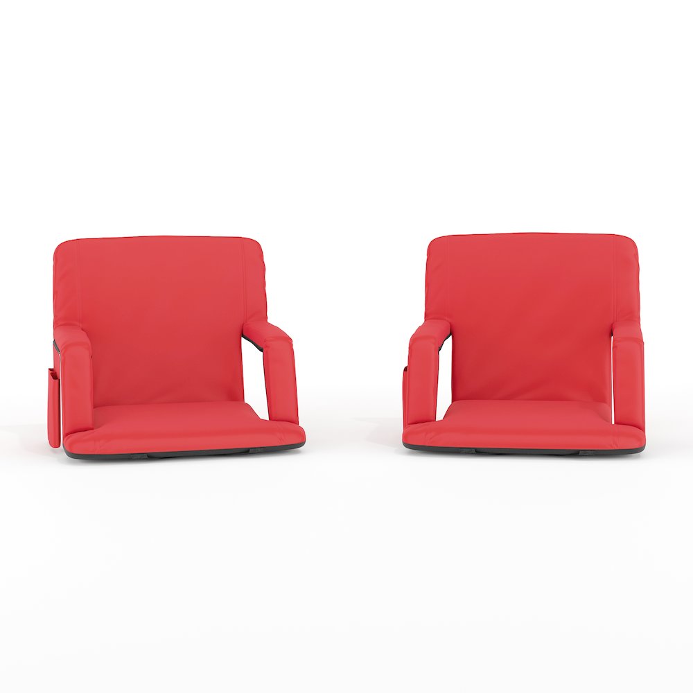 Set of 2 Red Portable Lightweight Stadium Chairs with Armrests. Picture 1