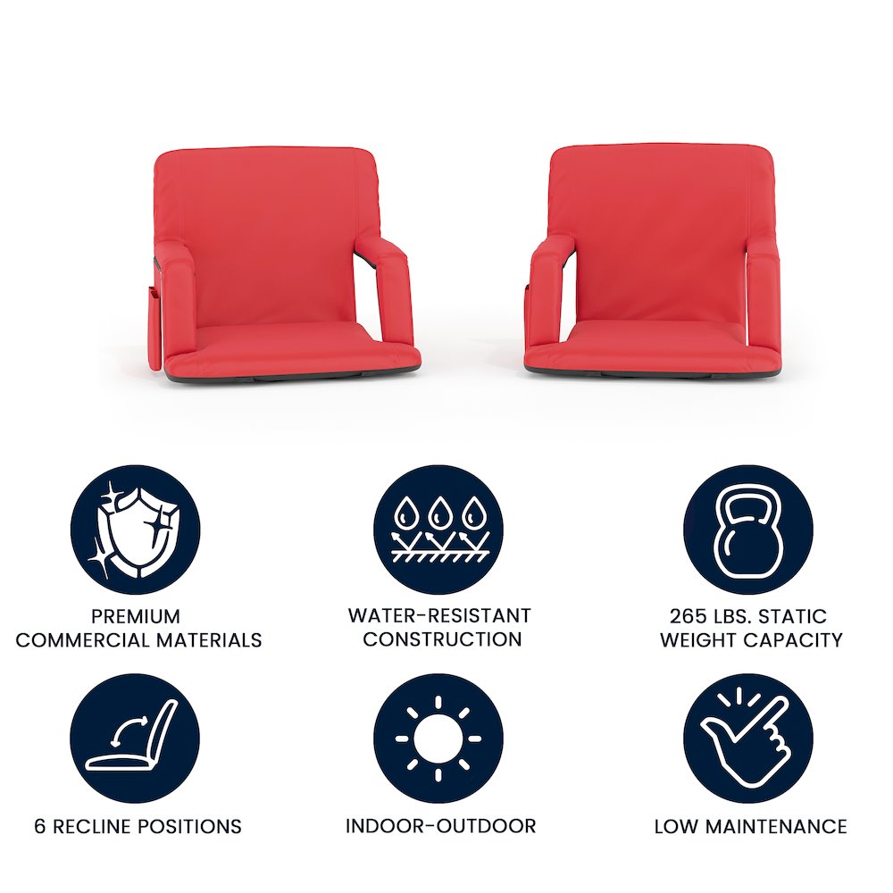Set of 2 Red Portable Lightweight Stadium Chairs with Armrests. Picture 5
