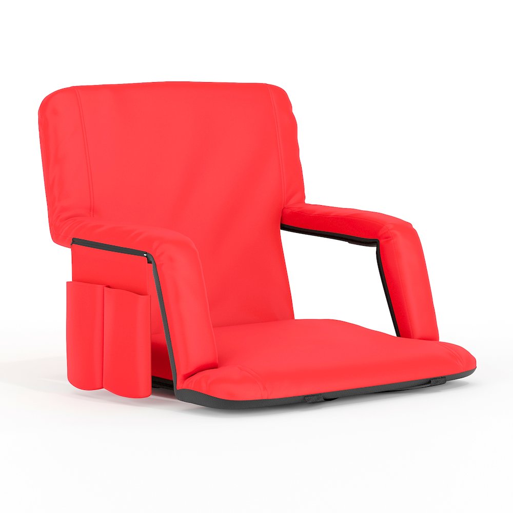 Red Portable Lightweight Stadium Chair with Armrests, Padded Back. Picture 1