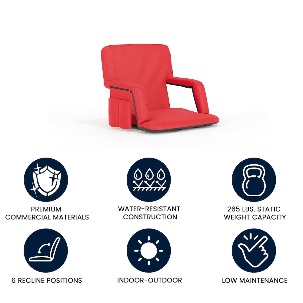 Red Portable Lightweight Stadium Chair with Armrests, Padded Back. Picture 5