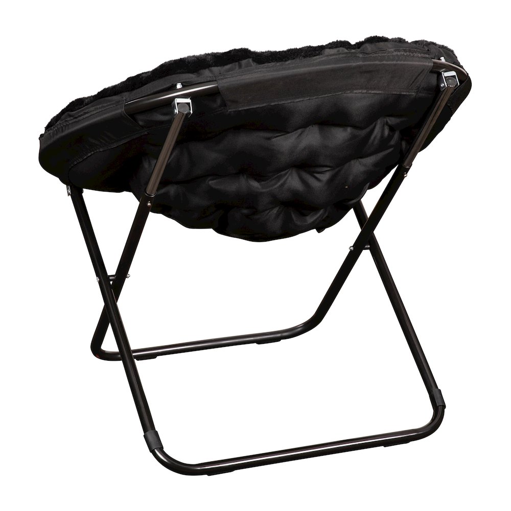 38" Portable Faux Fur Folding Saucer Moon Chair, Black Faux Fur/Black Frame. Picture 8