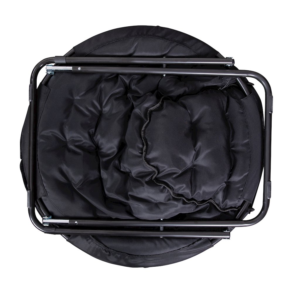 38" Portable Faux Fur Folding Saucer Moon Chair, Black Faux Fur/Black Frame. Picture 9