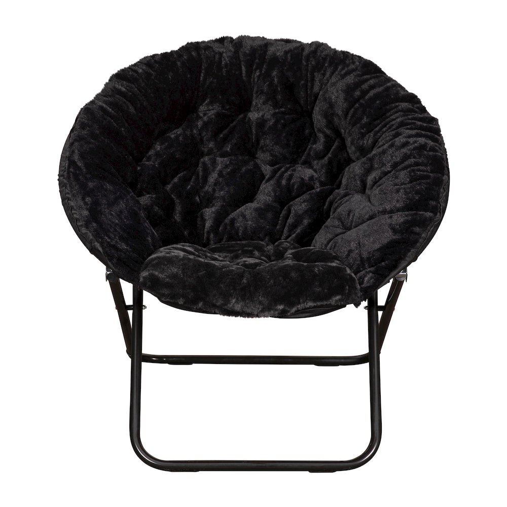 38" Portable Faux Fur Folding Saucer Moon Chair, Black Faux Fur/Black Frame. Picture 11