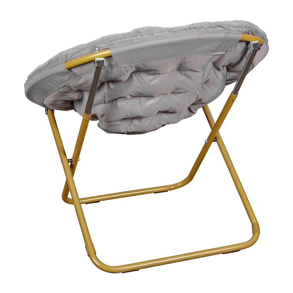 38" Portable Faux Fur Folding Saucer Moon Chair, Gray Faux Fur/Soft Gold Frame. Picture 8