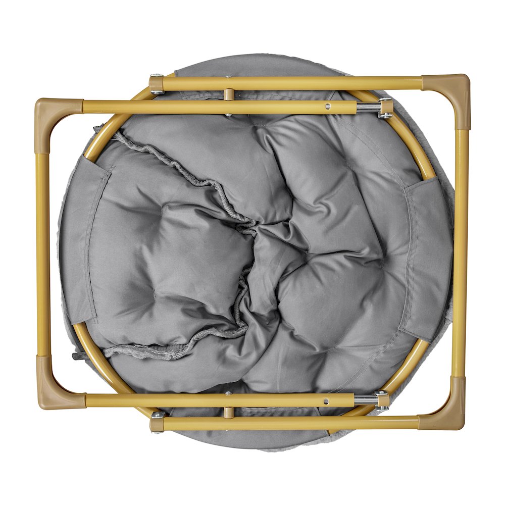38" Portable Faux Fur Folding Saucer Moon Chair, Gray Faux Fur/Soft Gold Frame. Picture 9