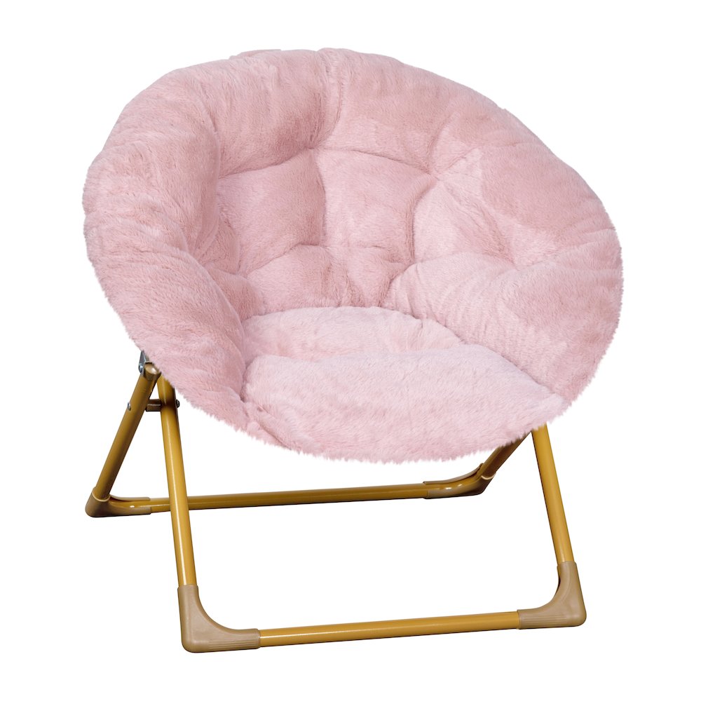 23" Kids Cozy Mini Folding Saucer Chair, Moon Chair, Blush/Soft Gold. Picture 1