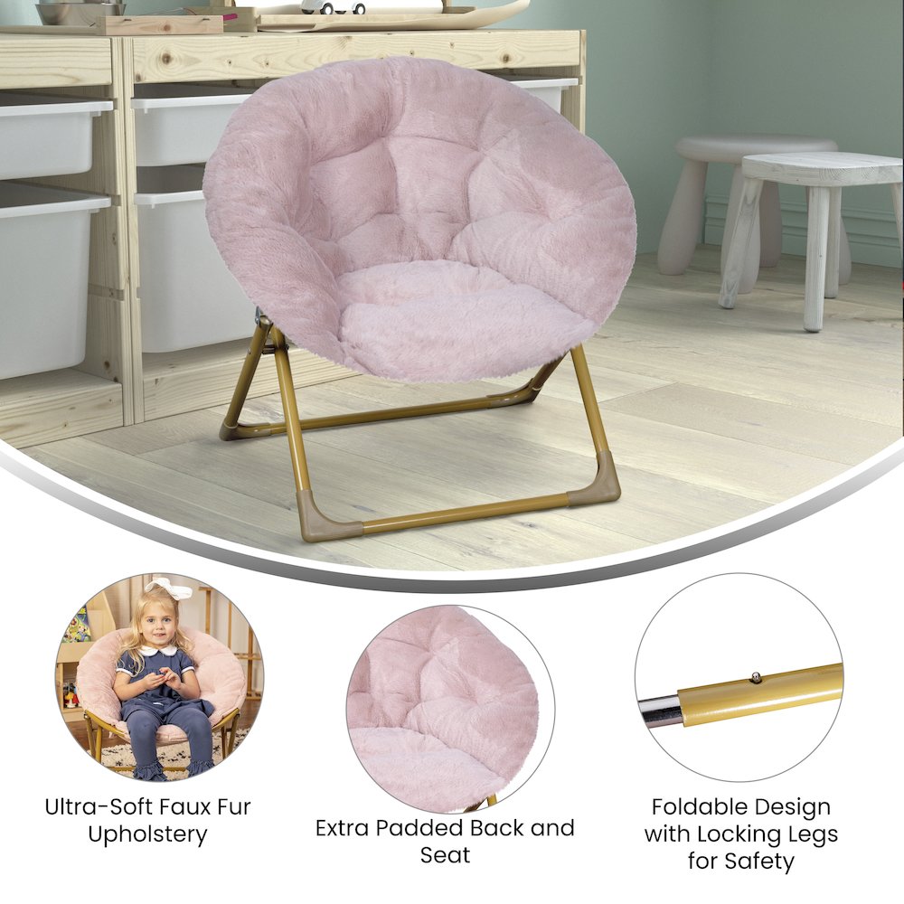 23" Kids Cozy Mini Folding Saucer Chair, Moon Chair, Blush/Soft Gold. Picture 5