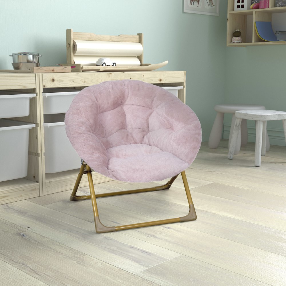 23" Kids Cozy Mini Folding Saucer Chair, Moon Chair, Blush/Soft Gold. Picture 3