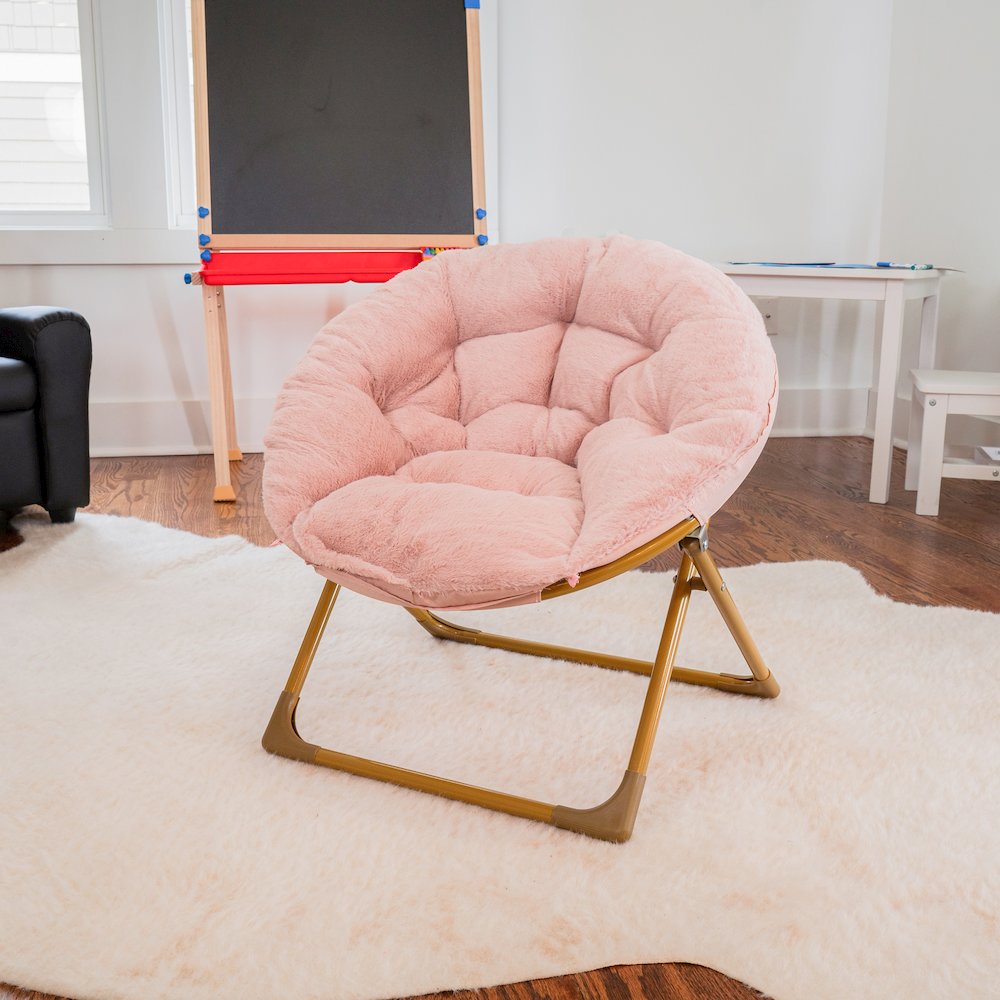 23" Kids Cozy Mini Folding Saucer Chair, Moon Chair, Blush/Soft Gold. Picture 7