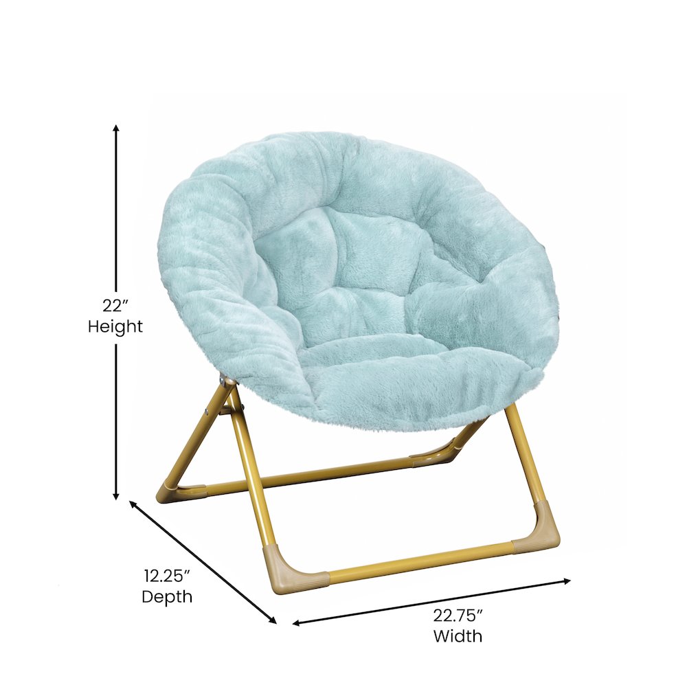 23" Kids Cozy Mini Folding Saucer Chair, Moon Chair, Dusty Aqua/Soft Gold. Picture 6