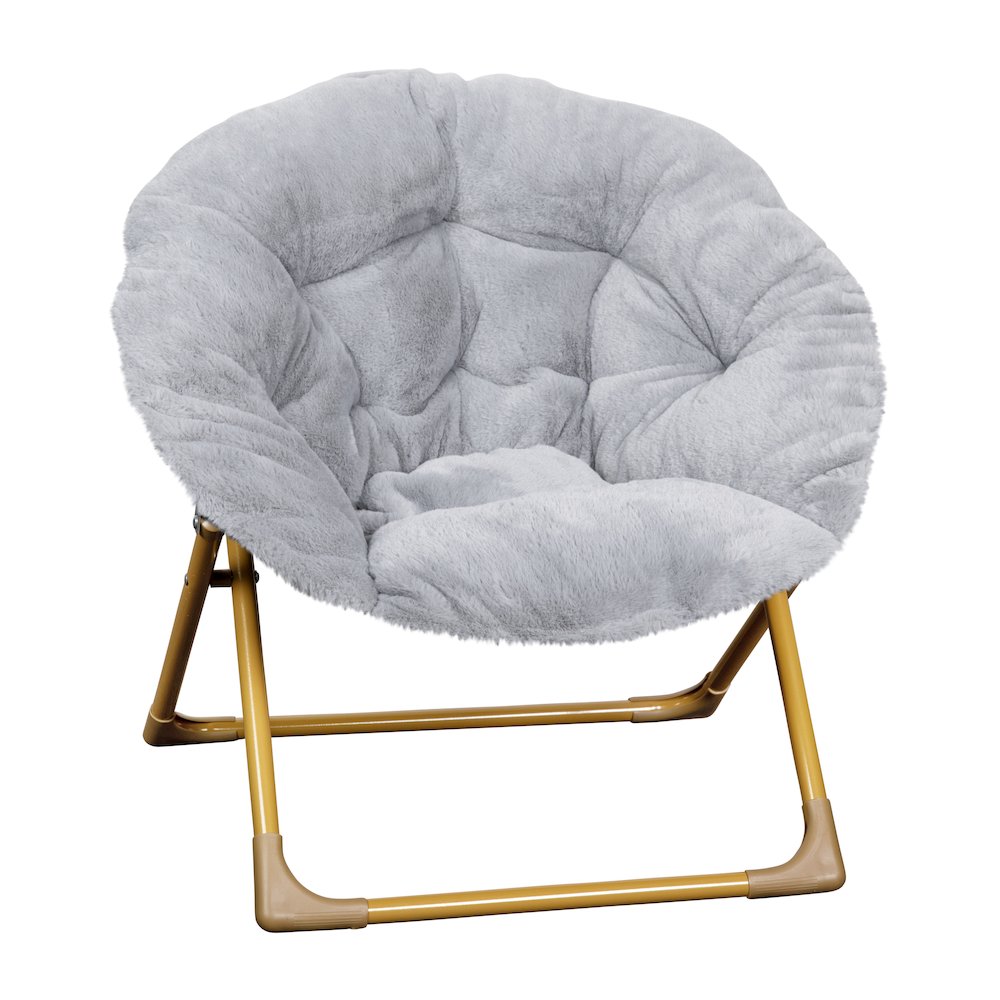 23" Kids Cozy Mini Folding Saucer Chair, Moon Chair, Gray/Soft Gold. Picture 1