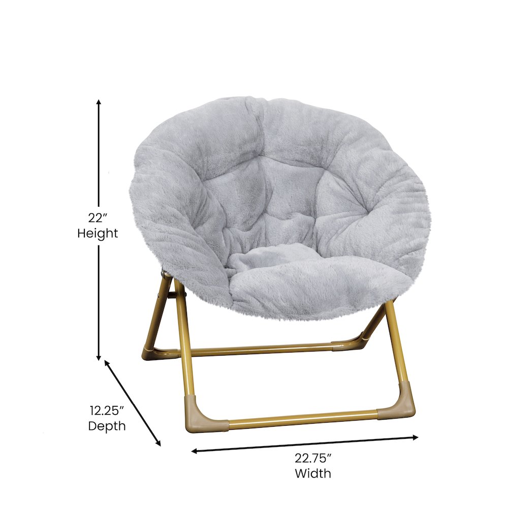 23" Kids Cozy Mini Folding Saucer Chair, Moon Chair, Gray/Soft Gold. Picture 6