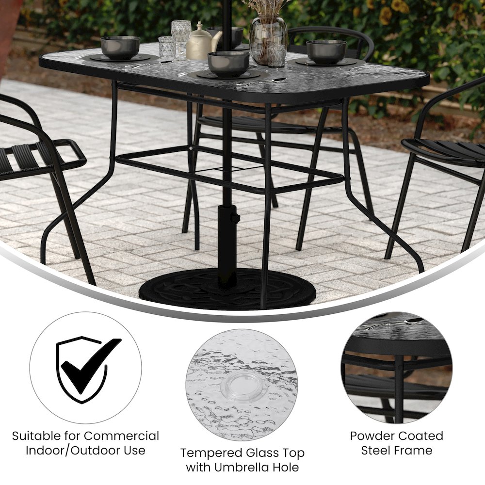 Rectangular Glass Patio Table With Seating for 4, Clear Top/Black Frame. Picture 4