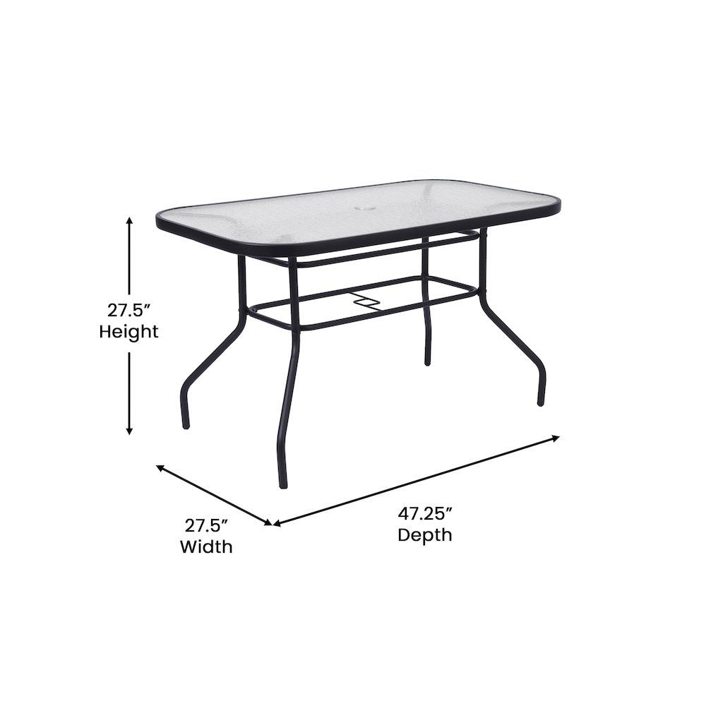 Rectangular Glass Patio Table With Seating for 4, Clear Top/Black Frame. Picture 5