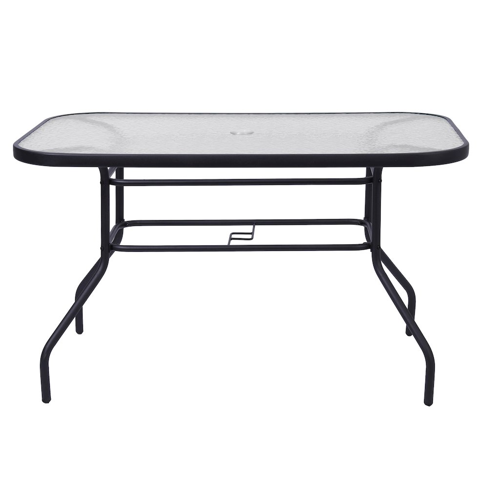 Rectangular Glass Patio Table With Seating for 4, Clear Top/Black Frame. Picture 8