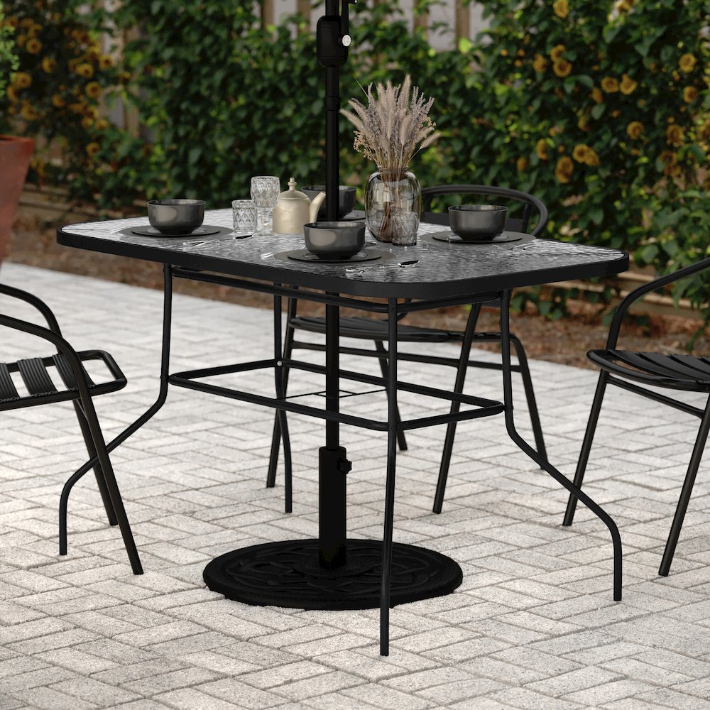 Rectangular Glass Patio Table With Seating for 4, Clear Top/Black Frame. Picture 3