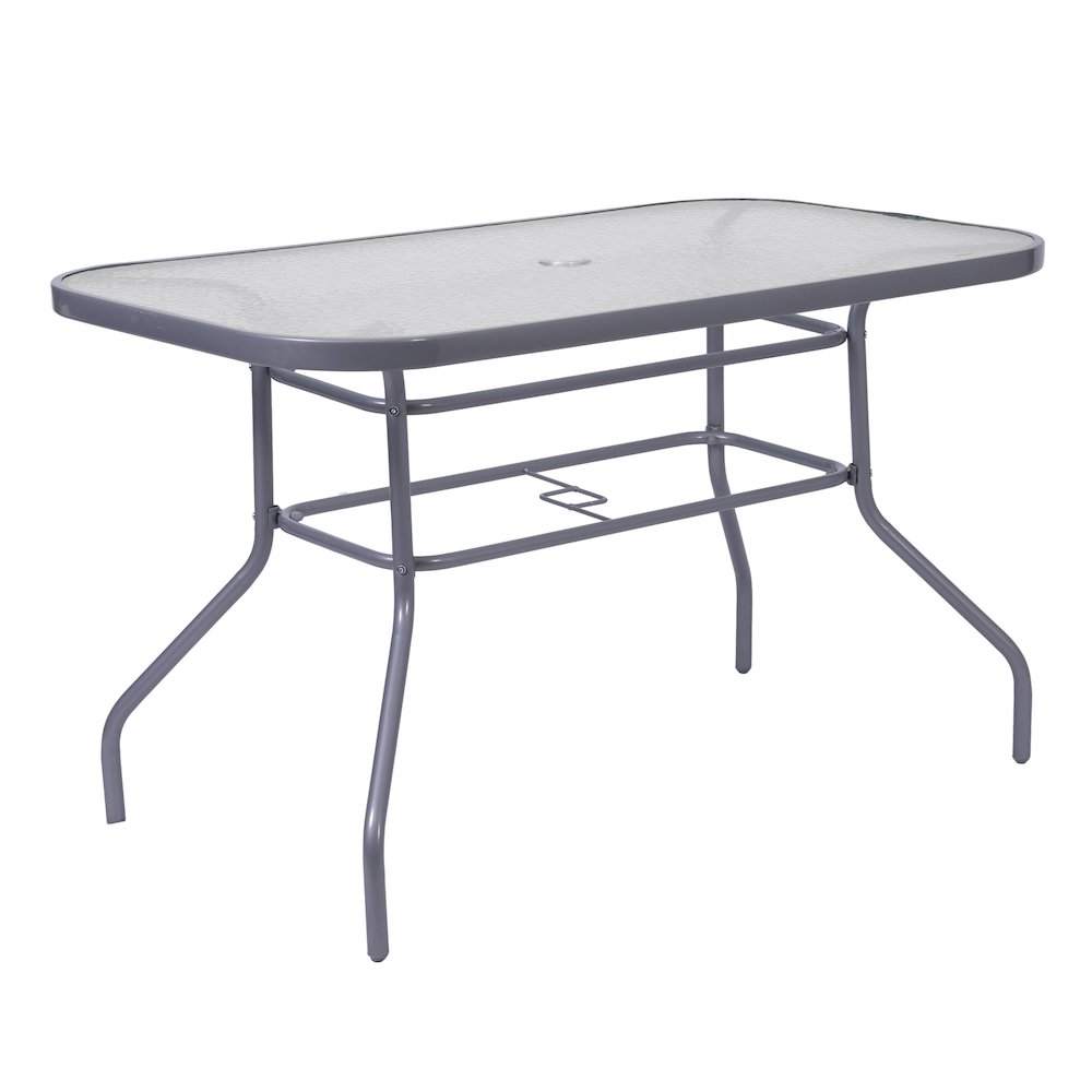 Rectangular Glass Patio Table With Seating for 4, Clear Top/Silver Frame. Picture 1