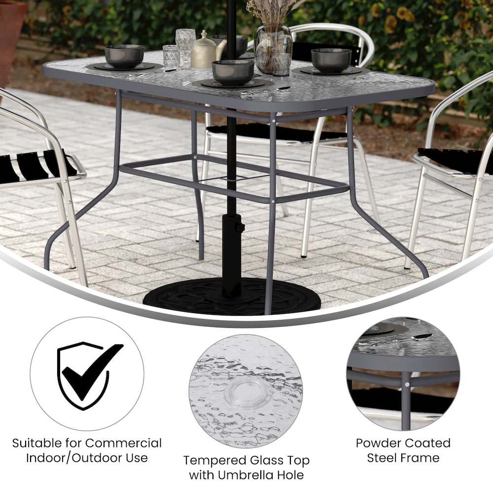 Rectangular Glass Patio Table With Seating for 4, Clear Top/Silver Frame. Picture 4