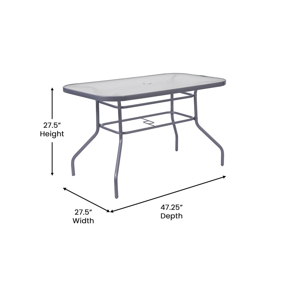 Rectangular Glass Patio Table With Seating for 4, Clear Top/Silver Frame. Picture 5
