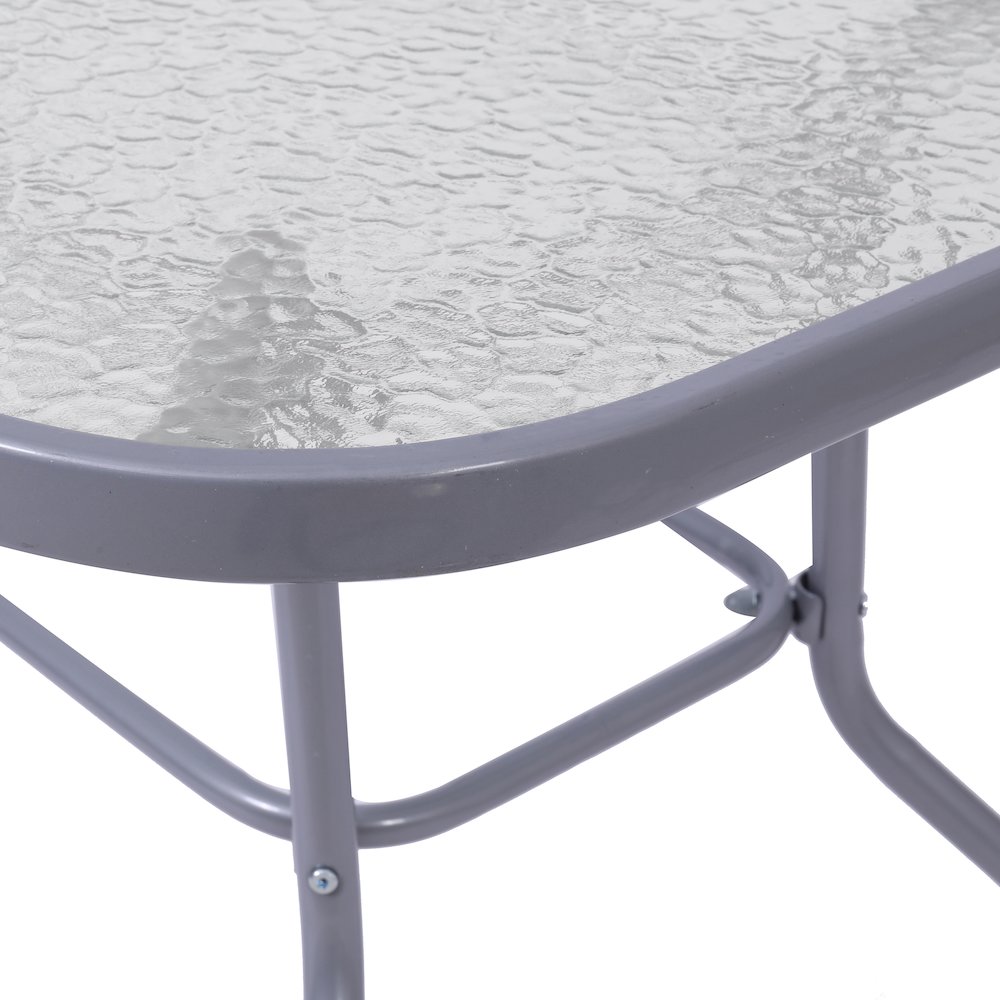 Rectangular Glass Patio Table With Seating for 4, Clear Top/Silver Frame. Picture 10