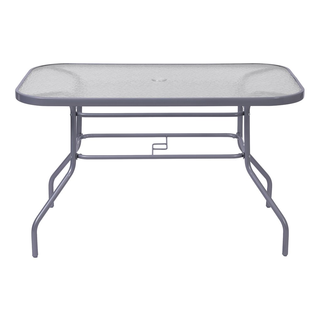 Rectangular Glass Patio Table With Seating for 4, Clear Top/Silver Frame. Picture 8