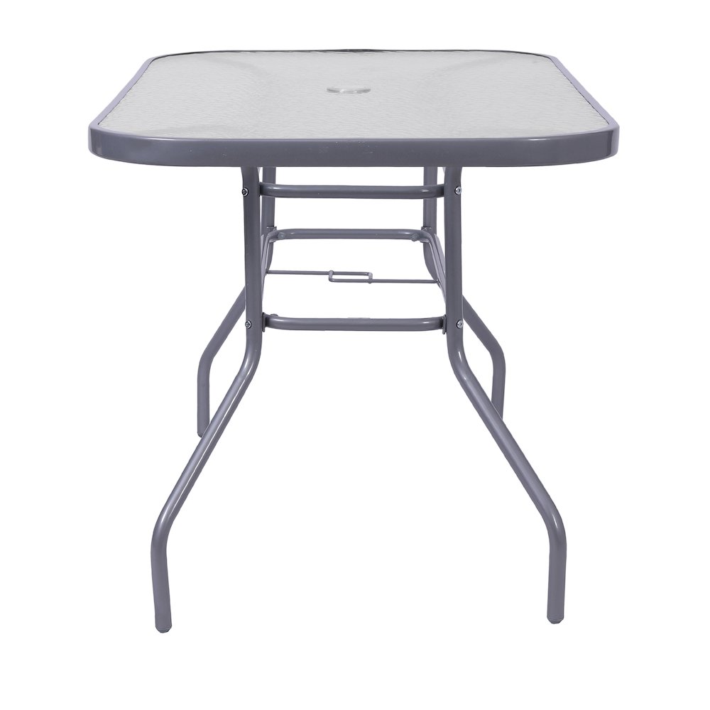 Rectangular Glass Patio Table With Seating for 4, Clear Top/Silver Frame. Picture 7