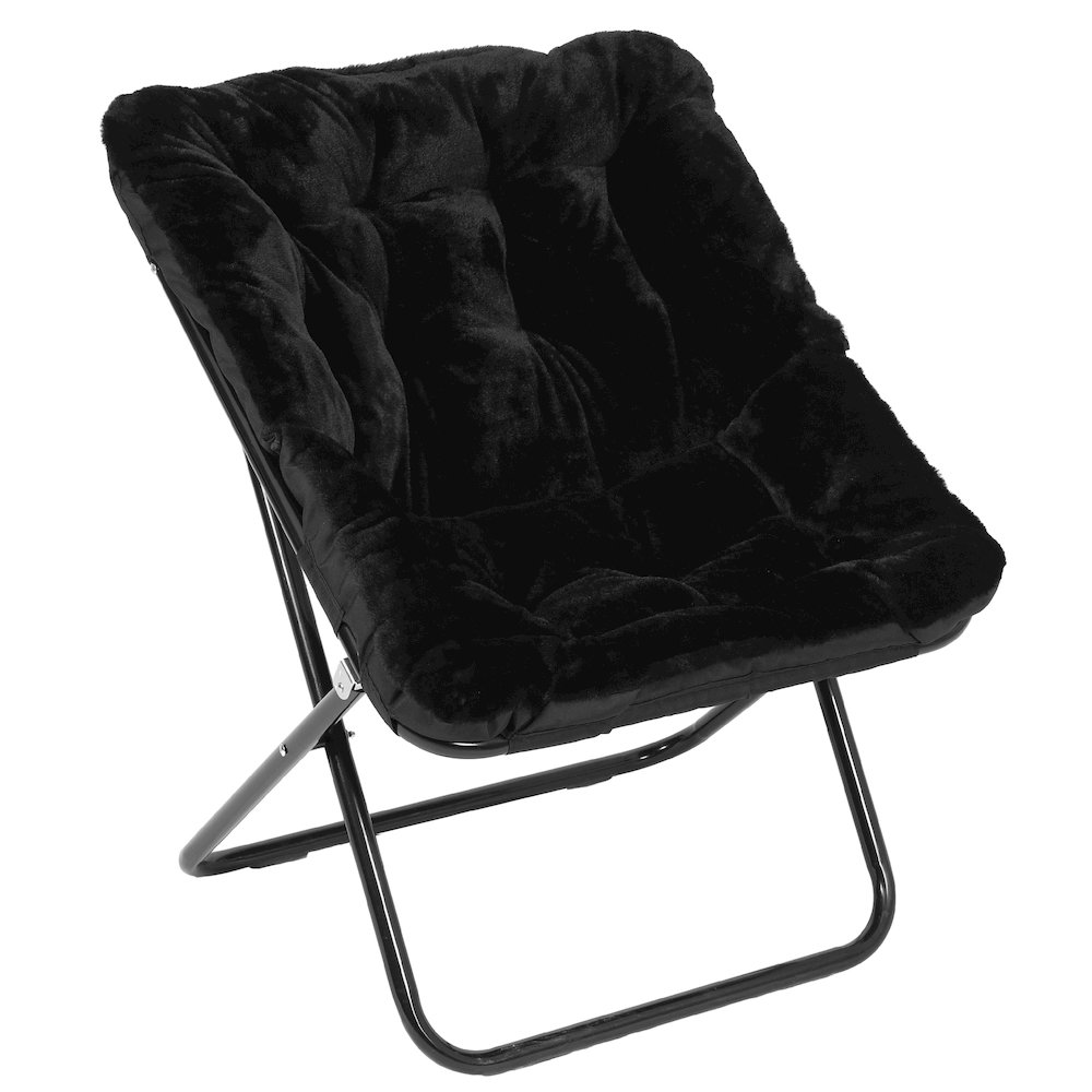 Contemporary Oversized Folding Saucer Chair, Black Fabric/Black Frame. Picture 1