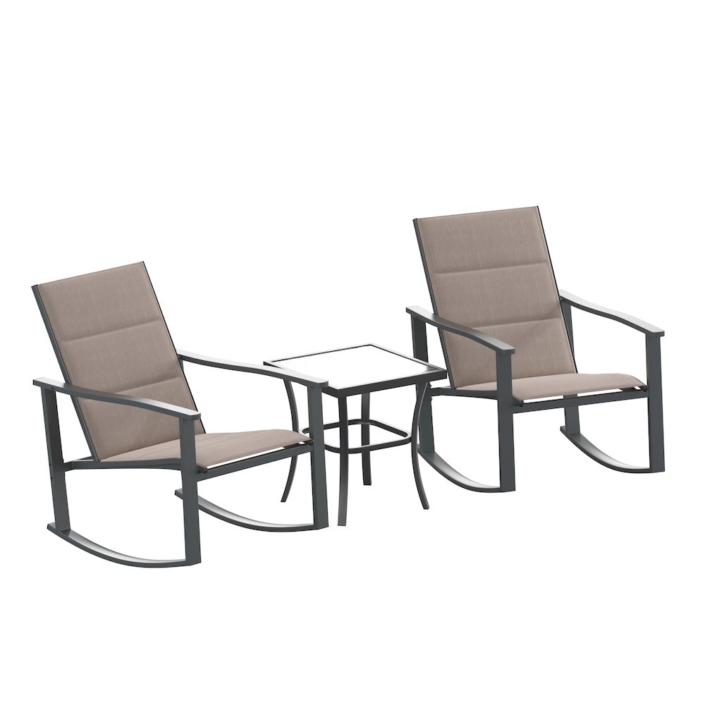 Modern 3 Piece Outdoor Rocking Chairs and Table Set. Picture 1